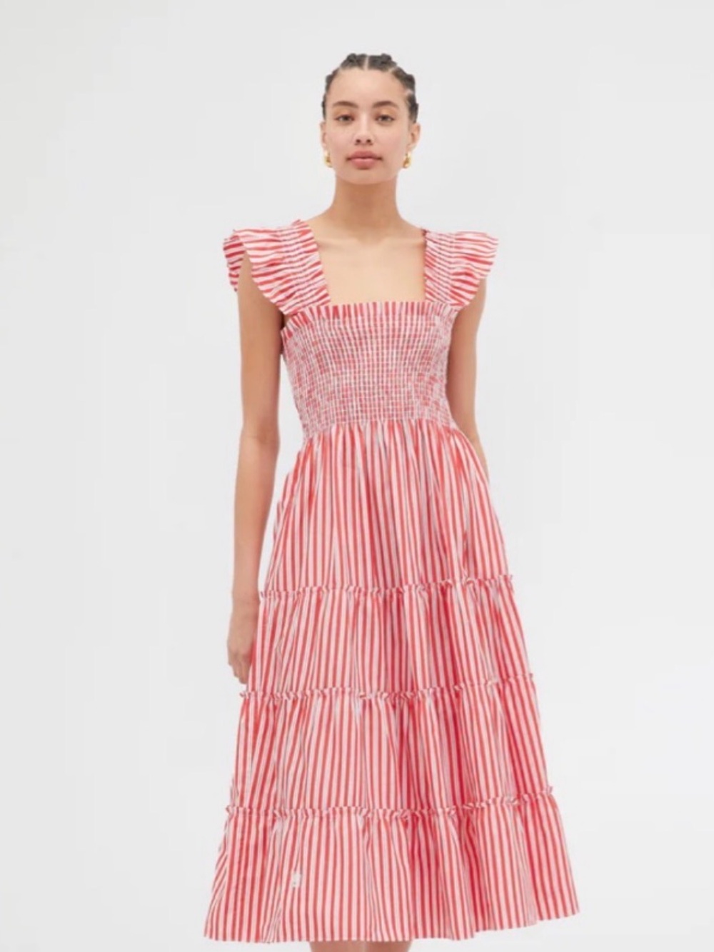 Hill House Home The Ellie Nap Dress Red Ticking Stripe Midi Size Medium M